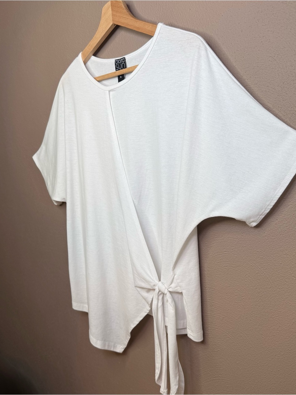Clara Sun Woo Peach Knit Side Tie Wrap Minimalist Top in White Women's Size Med. - Picture 9 of 16